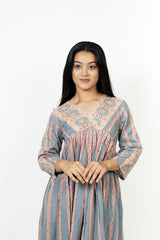 Cotton Hand Block Printed Dress - Grey