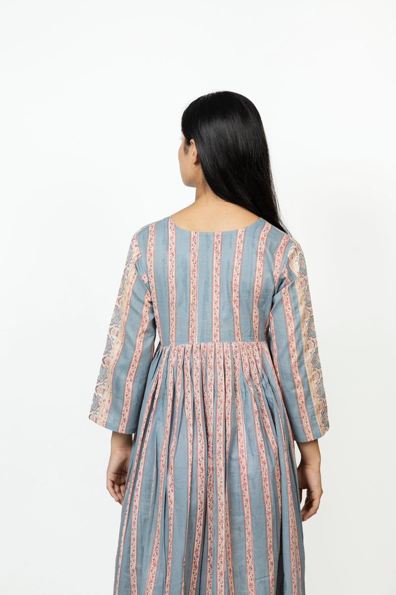 Cotton Hand Block Printed Dress - Grey