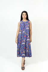 Cotton Hand Block Printed Dress - Blue