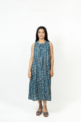 Cotton Hand Block Printed Dress - Blue