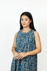 Cotton Hand Block Printed Dress - Blue