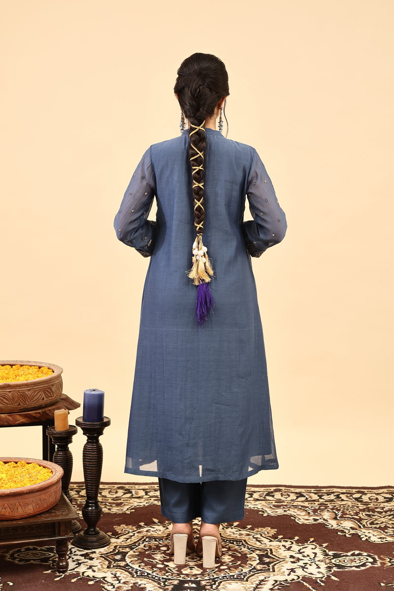 Chanderi Hand Work Kurta - Blue