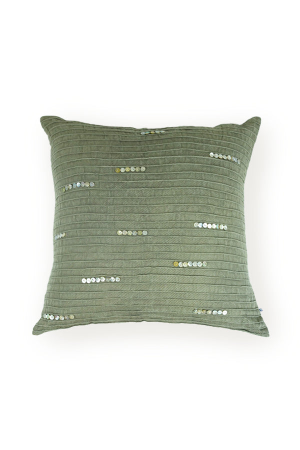Linen Cotton Pintucked Cushion - Olive Green