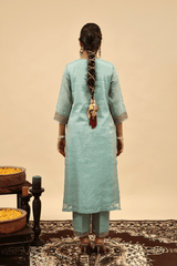 Organza Tissue Hand Work Kurta - Blue