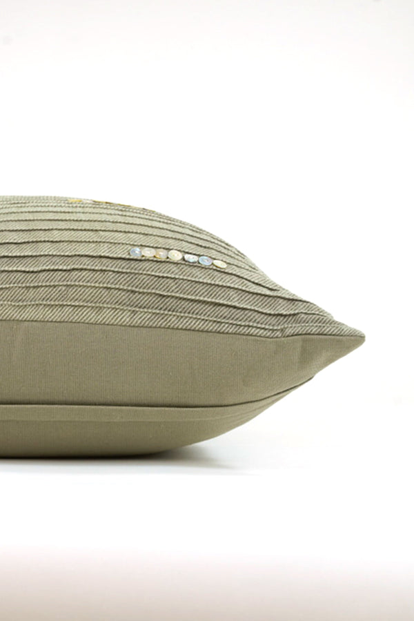 Linen Cotton Pintucked Cushion - Olive Green