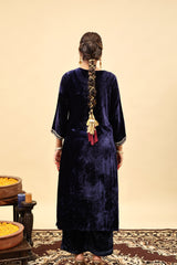 Velvet Hand Work Kurta - Blue