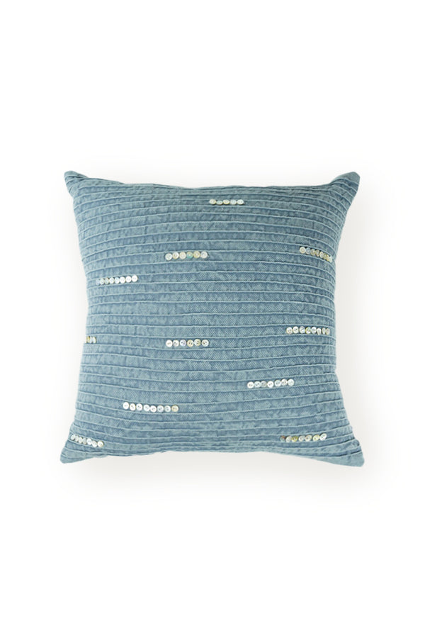 Linen Cotton Pintucked Cushion - Blue