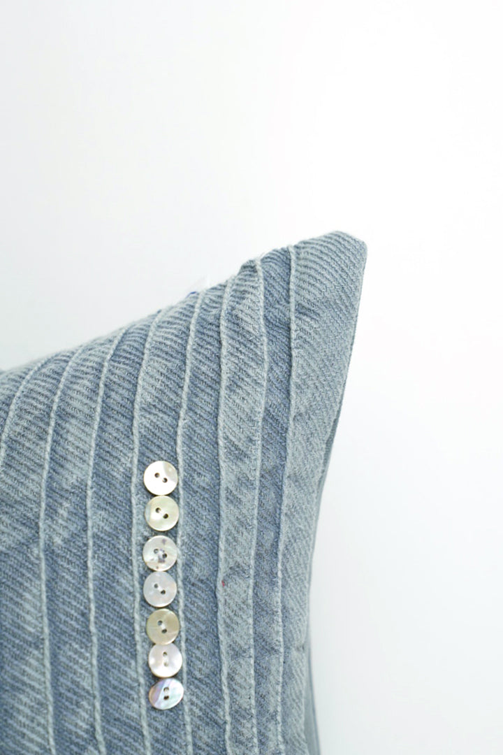 Linen Cotton Pintucked Cushion - Blue