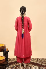 Chanderi Hand Work Kurta - Pink