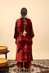 Velvet Hand Work Kurta - Red