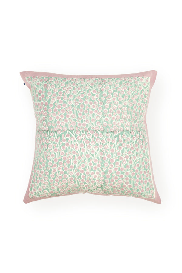 Cotton Handblock Printed Cushion - Light Green