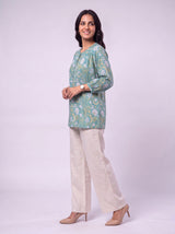 Green Cotton Hand Block Floral Print Top