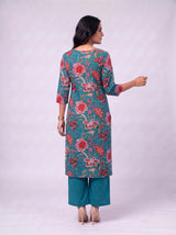 Blue Cotton Hand Block Floral Print Kurta