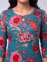 Blue Cotton Hand Block Floral Print Kurta