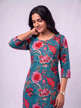 Blue Cotton Hand Block Floral Print Kurta