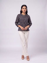 Black Cotton Hand Block Printed Top