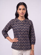 Black Cotton Hand Block Printed Top