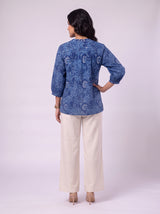 Blue Cotton Hand Block Floral Print Top