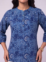 Blue Cotton Hand Block Floral Print Top