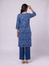Blue Cotton Hand Block Floral Print Kurta