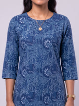 Blue Cotton Hand Block Floral Print Kurta