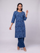 Blue Cotton Hand Block Floral Print Kurta