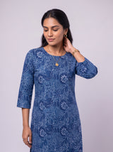 Blue Cotton Hand Block Floral Print Kurta