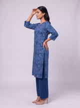 Blue Cotton Hand Block Floral Print Kurta