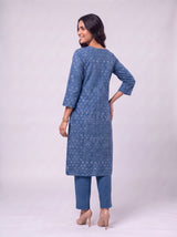 Blue Cotton Hand Block Printed Kurta