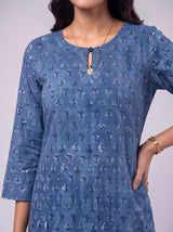 Blue Cotton Hand Block Printed Kurta