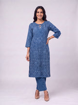 Blue Cotton Hand Block Printed Kurta