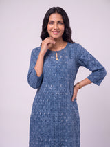 Blue Cotton Hand Block Printed Kurta