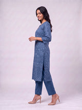 Blue Cotton Hand Block Printed Kurta