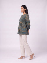 Green Hand-Block Printed Cotton Top