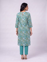 Green Cotton Hand Block Floral Print Kurta