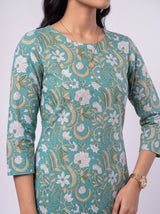 Green Cotton Hand Block Floral Print Kurta
