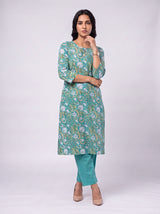 Green Cotton Hand Block Floral Print Kurta