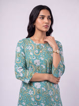 Green Cotton Hand Block Floral Print Kurta