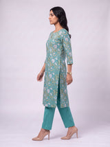 Green Cotton Hand Block Floral Print Kurta