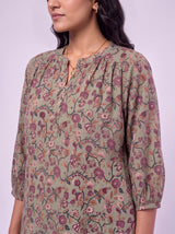Green Cotton Hand Block Printed Top