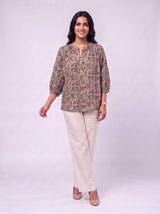 Green Cotton Hand Block Printed Top