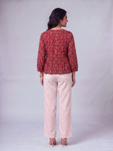 Red Hand-Block Printed Cotton Top