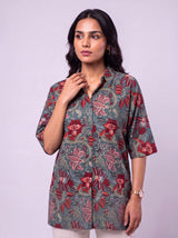 Green Cotton Hand Block Floral Print Shirt