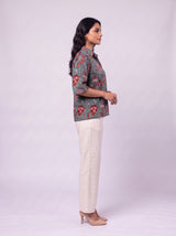 Green Cotton Hand Block Floral Print Shirt