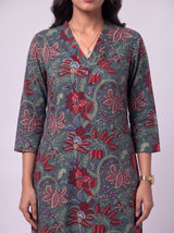 Green Cotton Hand Block Floral Print Kurta