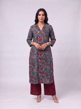 Green Cotton Hand Block Floral Print Kurta