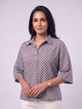 Blue Cotton Hand Block Printed Shirt