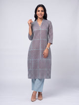 Blue Cotton Hand Block Butti Print Kurta