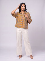 Yellow Cotton Hand Block Floral Print Shirt