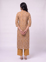 Yellow Cotton Hand Block Floral Print Kurta